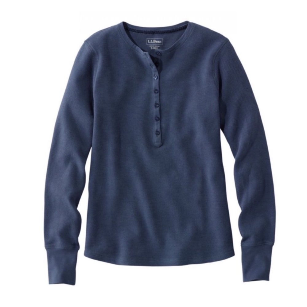 LL Bean Navy Waffle-Knit Henley